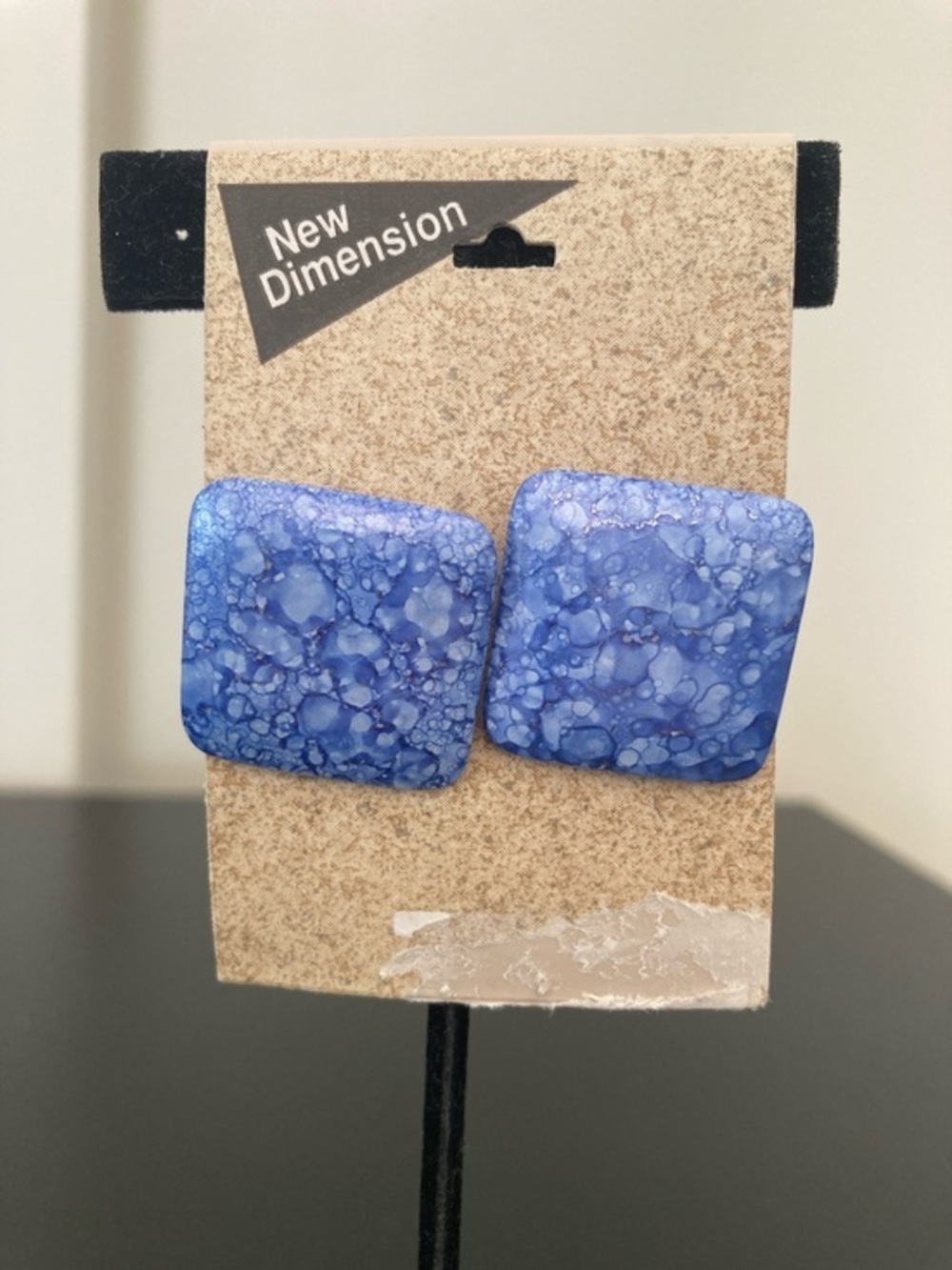 Blue Marbled Square Stud Earrings